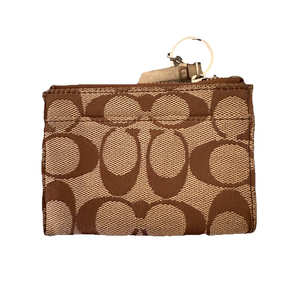 Coach Signature C Canvas Leather Trim Keychain Coin Purse Mini Wallet Turn Lock - Picture 3 of 6